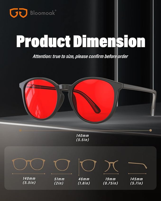 Bloomoak 99% Orange Blue Light Blocking Glasses,Retro Trendy Round Style,Relieve Eye Fatigue,Improve Sleep For Screens/Games