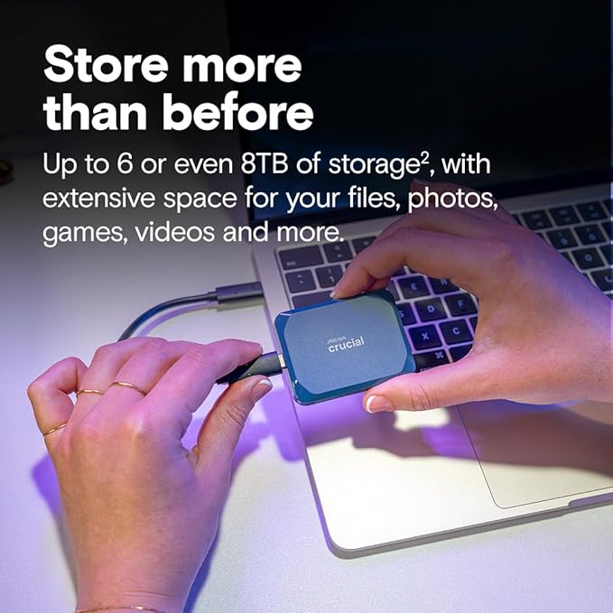 Crucial X10 2TB Portable SSD, Up to 2,100MB/s, USB 3.2 USB-C, External Solid State Drive, Compatible with Windows, Mac & Android, Durable Storage for Games, Photos & Files, Blue - CT2000X10SSD9-02