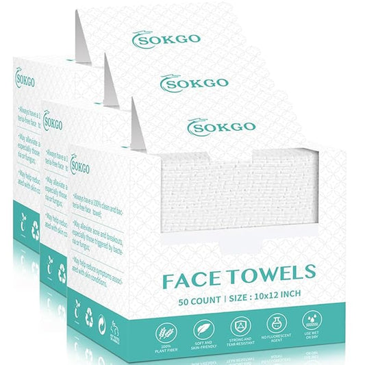 Disposable Face Towels, Facial Cleansing Cloths, Extra Soft Makeup Removing Cleansing 10"×12" Face Towelettes, Skin Care and Makeup Removal, 102% Pure Plant Fiber