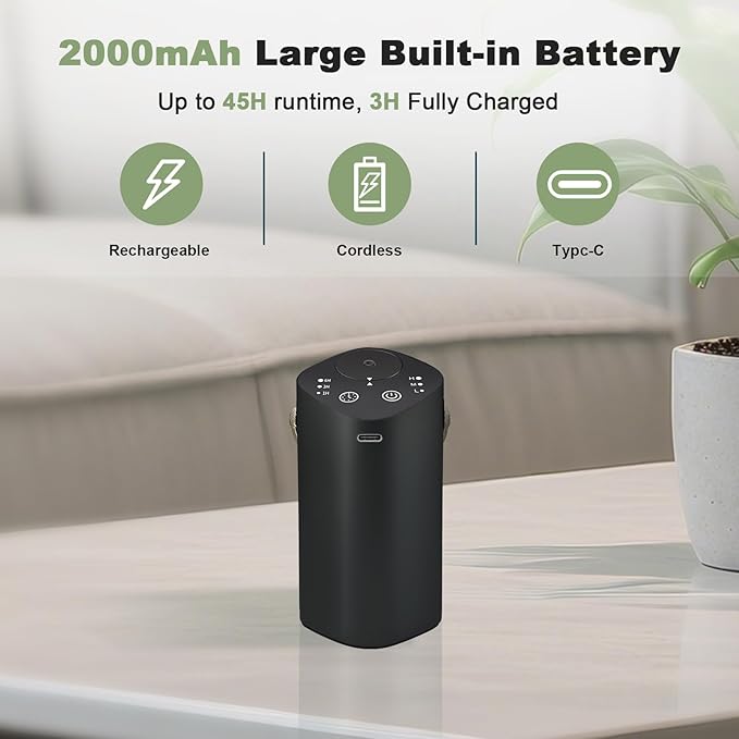 Waterless Essential Oil Diffuser with Handle, Scent Diffuser for Car Home Office Bathroom with Timer, Small Rechargeable Aromatherapy Diffuser, Portable Cordless Aroma Car Diffuser, Black