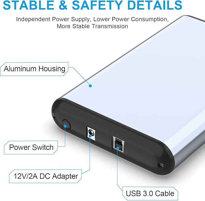 GODO 3.5 inch External Hard Drive Enclosure for 2.5 3.5 SATA HDD SSD,USB 3.0 to Aluminum Hard Drive Dock Case with Stand,Support UASP,12V Power Adapter 18TB-Grey