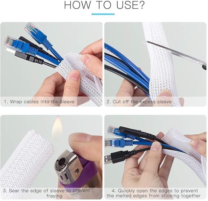 AGPTEK Cable Sleeve Cover, 10ft - 4/5 inch Desk Cord Organizer Cable Hider, Home Office Wire Management Computer TV Wire Loom Tubing, Pet Proof Cord Protector, from Cat Dog Chewing, White