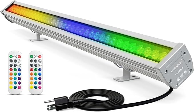 LED Wall Washer Light with RF Remote, 144W RGBW Color Changing Linear Bar Light, AC120V Waterproof RGB Wall Washing Lamp for Outdoor and Indoor Lighting Projects, Plug & Play