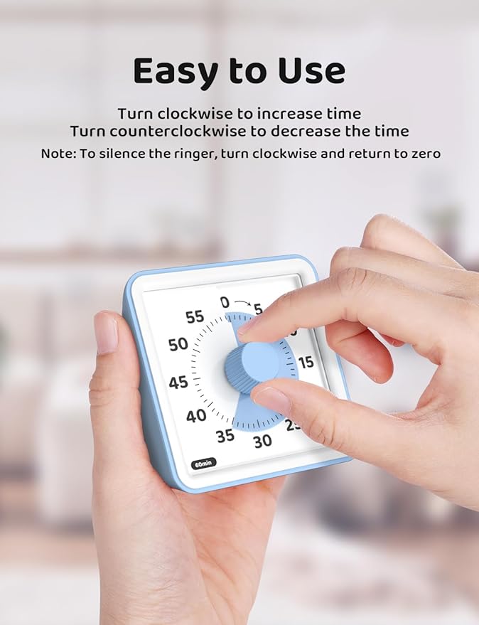 LIORQUE Visual Timer for Kids, 60-Minute Countdown Timers for Classroom Office Kitchen with Silent Operation, Kids Timer for Teaching (Batteries Included)