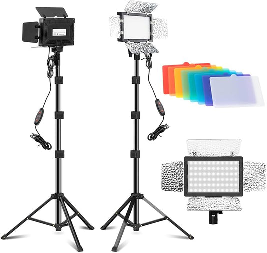Jiang&Rong 2 Pack LED Video Lighting Kit - 5600K Adjustable USB Studio Light with Barndoor, 9 Colors, for Photography, Streaming, YouTube, TikTok, Film, Recording Studio, Camera Photo Light