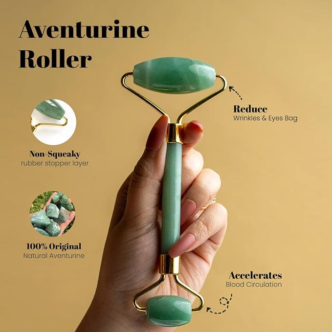 ROSELYNBOUTIQUE Gua Sha Facial Tools & Face Roller Original Face Massager for Puffiness Wrinkless Skin Care Routine - Self Care Gift for Men Women (Aventurine)