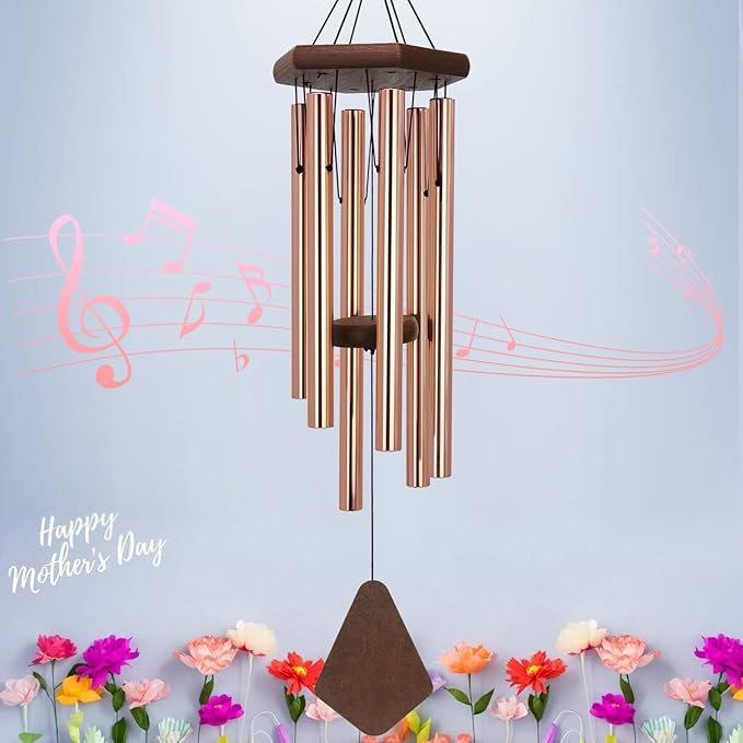 Memorial Wind Chimes for Outside, Wind Chime Outdoor Deep Tone, Sympathy Wind-Chime Personalized with 6 Tuned Tubes, Elegant Chime for Garden Patio Balcony and Home Gold