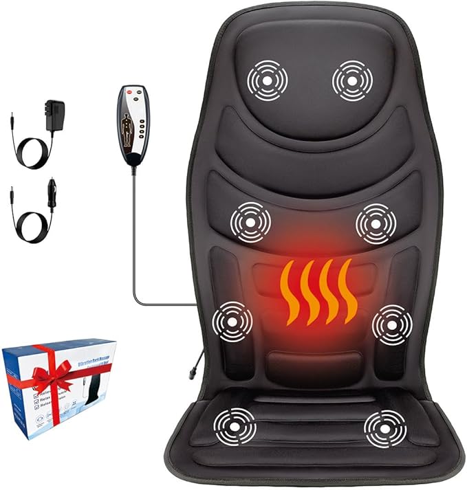 Back Massager with Heat,8 Vibration Motors Massage Chair Pad for Shoulder and Back, Deep Tissue Vibration Seat Cushion for Body Pain Relief，Home Office Chair Use, Gifts for Women,Men,Black