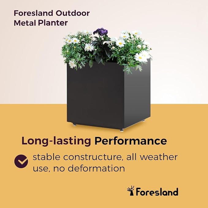 Large Metal Outdoor Planter Box 20Wx20Dx21.5H, Galvanized Steel Cube Planters for Outdoor Plants, Easy Assembly - 5mins Quick Install, Large Square Flower Pot for Patio, Deck, Garden, Yard, Black