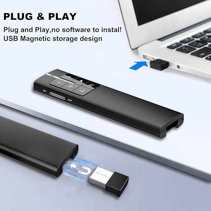 Norwii N99 Air Mouse Presentation Clicker with Pointer, Rechargeable Clicker for PowerPoint presentations, PowerPoint Clicker, Presentation Remote, Wireless Presenter, Handle Mouse - Black