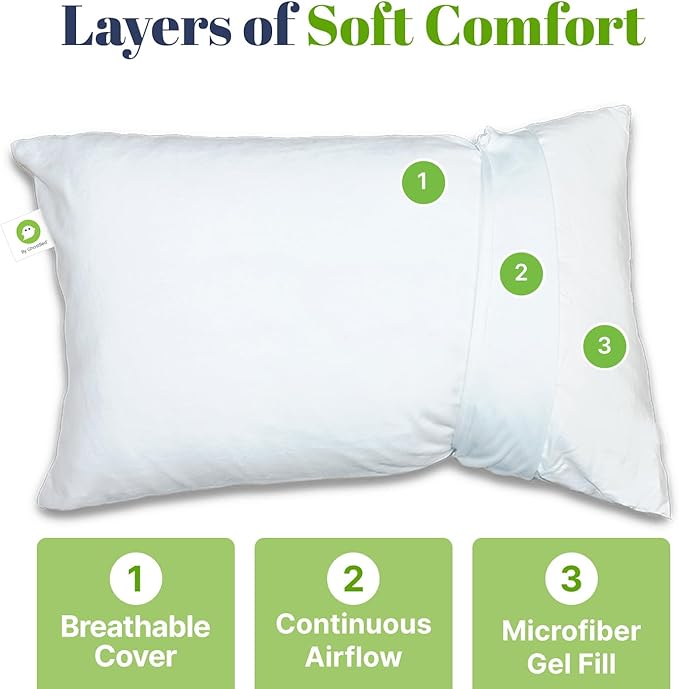 GhostBed Faux Down Pillow - Down Alternative with Breathable, Cool Microfiber Gel - Standard Size