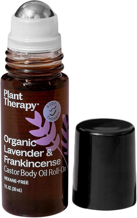 Plant Therapy Organic Lavender & Frankincense Castor Body Oil Roll-On 30 mL (1 oz) Soothes Dryness, and Skin Irritation, Calming Aroma, Relaxation, Pure, Organic Formula, Healing Benefits