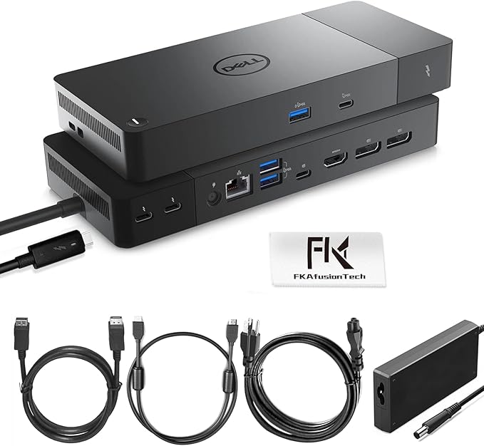 Dell WD22TB4 Docking Station, Performance Thunderbolt 4 Dock - 3 Year Warranty, with 180W Power Adapter + 130W Power Delivery + ZoomSpeed HDMI Cable + ZoomSpeed DP Cable, Supports 4K Displays - New