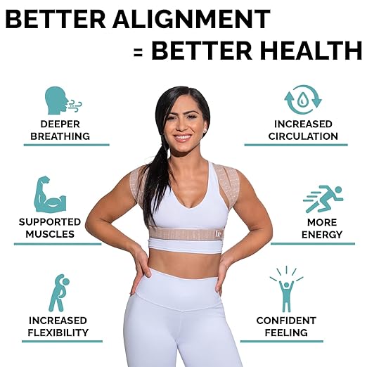 BackEmbrace Posture Corrector for Women and Men - Made in USA - Slim and Adjustable Shoulder Brace - Back Brace for Back Pain Relief - Sand Drizzle XL