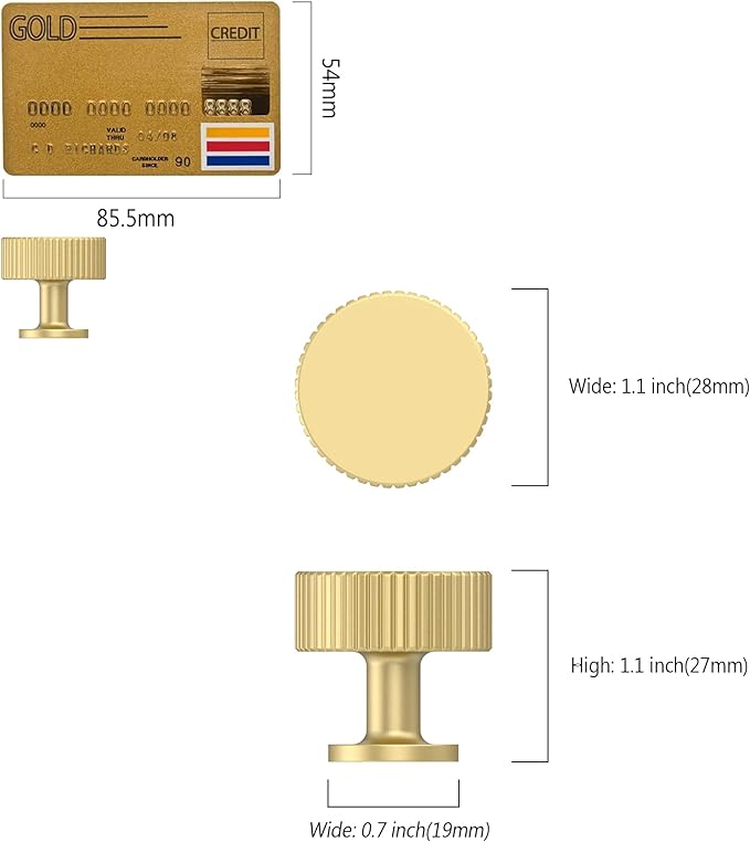 Amerdeco 10 Pack Brushed Gold Cabinet Knobs Single Hole Cabinet Pulls 1 Inch Drawer Knobs and Pulls for Bathroom Cabinets ZH0071