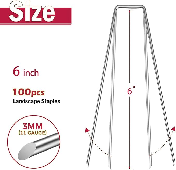 Mist Garden 6" Heavy Duty Landscape Staples - 100 Pack, 11 Gauge Galvanized Steel Garden Stakes for Weed Barrier Fabric, Ground Cover, Netting & Fence Anchoring (Durable Rust-Proof Design)