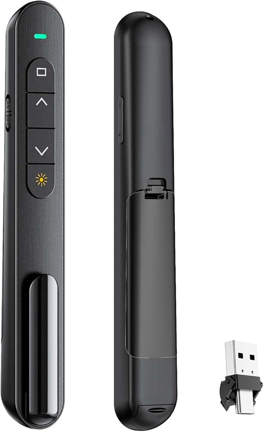 QUI Presentation Clicker for PowerPoint, RF 2.4GHz USB C Wireless Presenter Remote with Volume Control, PowerPoint Clicker Slide Advancer for Mac, Windows, Laptop, Keynote