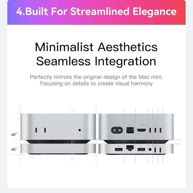 Mate Mini-A for Mac mini M4 Dock, 80Gbps Aluminum Alloy Stand with Dual M.2 PCle SSD Solts 16TB（8TB*2,USB-C*1、USB-A 3.0 * 2、2.5G LAN*1、SD4.0 * 1、Type-C(PD3.0)*1,Silver