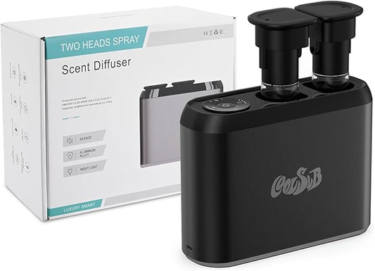 Smart Aroma Diffuser, Dual-Nozzle Waterless Essential Oil Diffuser with Cool Mist, Super Silent Aromatherapy Essential Oil Diffuser Battery Operated for Car, Home, Office Black