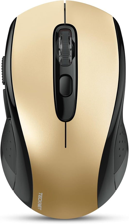 TECKNET Bluetooth Mouse, 4000DPI Wireless Mice for Laptop 2-in-1(BT 5.0/3.0+2.4Ghz) Computer Portable PC Mouse Wireless with USB Receiver for Mac (USB-A+Bluetooth, Black Gold)