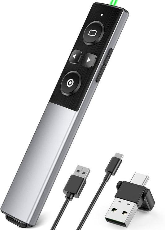 Wireless Presentation Clicker- Clicker for Powerpoint Presentations- Rechargeable Presentation Remote, Slide Advancer for Keynote/PPT/Mac/PC/Laptop