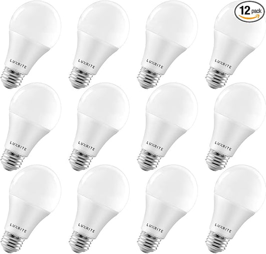 LUXRITE A19 LED Light Bulbs 100 Watt Equivalent Dimmable, 4000K Cool White, 1600 Lumens, Enclosed Fixture Rated, Standard LED Bulbs 15W, Energy Star, E26 Medium Base - Indoor and Outdoor (12 Pack)