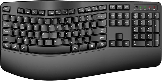 Ergonomic Wireless Keyboard with Wrist Rest, Wave Keys, Comfortable Natural Typing, 2.4GHz Full Size Ergo Wireless Computer Keyboard for Multi-OS, Windows, Mac OS Laptop/PC/Notebook (Black)