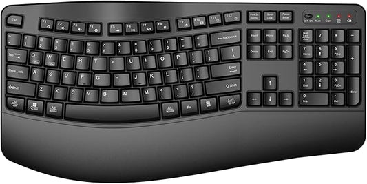 Ergonomic Wireless Keyboard with Wrist Rest, Wave Keys, Comfortable Natural Typing, 2.4GHz Full Size Ergo Wireless Computer Keyboard for Multi-OS, Windows, Mac OS Laptop/PC/Notebook (Black)