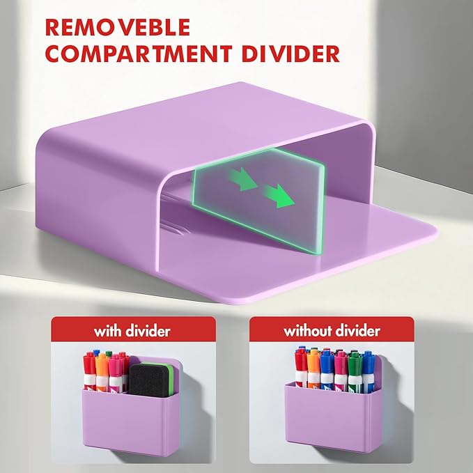 BEYGORM 2 Pack Plastics Magnetic Pen Holder for Refrigerator, Dry Erase Marker Holder for Whiteboard，Magnet School Locker Organizer Accessories, Pencil Cup, Pen Caddy, Classroom Organization(Purple)