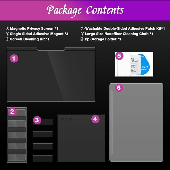 PYS Magnetic Laptop Privacy Screen Filter 15.6 Inch 16:9 - Detachable Computer Screen Privacy Shield, Anti-Glare Blue Light, Removable 15.6" Screen Protector for Lenovo, HP, Dell, Acer, ASUS