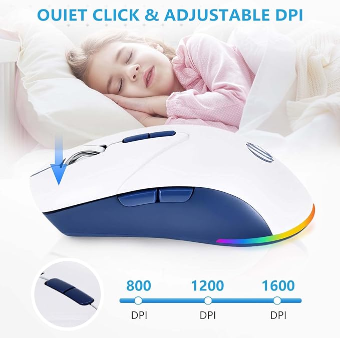 Wireless Bluetooth Mouse, Rechargeable USB Optical Mouse, 3 Adjustable DPI, LED Silent Dual Mode(Bluetooth 5.2 and 2.4G) Wireless Mouse for Mac, Laptop, PC, Android, Windows