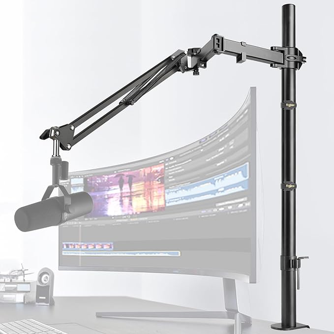 Mic Boom Arm, Adjustable Height Overhead Microphone Stand with Heightened Extension Riser for Shure SM7B Blue Yeti HyperX QuadCast S and other Mic