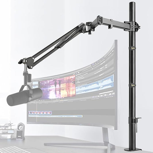 Mic Boom Arm, Adjustable Height Overhead Microphone Stand with Heightened Extension Riser for Shure SM7B Blue Yeti HyperX QuadCast S and other Mic