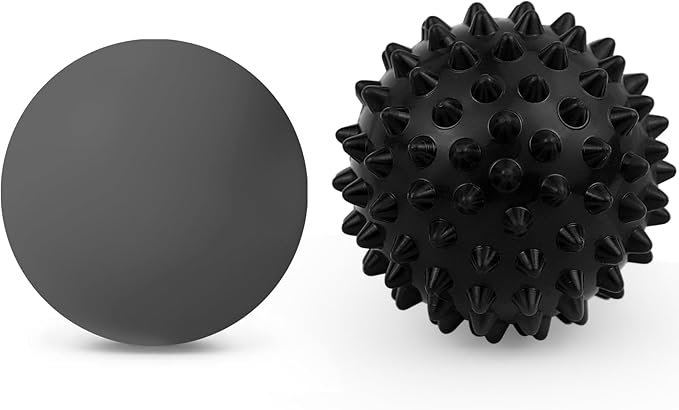 Massage Lacrosse Ball, Spiky Massage Ball, for Deep Tissue, Trigger Point and Myofascial Release, Muscle Knots, and Yoga Therapy (Black-Grey)