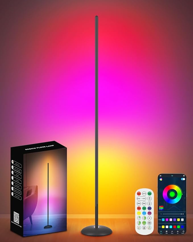 Corner Floor Lamp, Smart RGB LED Corner Lamp with App & Remote, Modern Floor Lamp with 16 Million Colors, Music Sync, Scene Modes, Color Changing Standing Lamps for Living Room, Bedroom