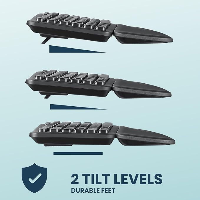 Perixx PERIBOARD-636B US, Wireless Ergonomic Compact USB Keyboard - Wireless 2.4G Technology - Build-in Number Pad - Detachable Wrist Rest - - Silent Typing - Black