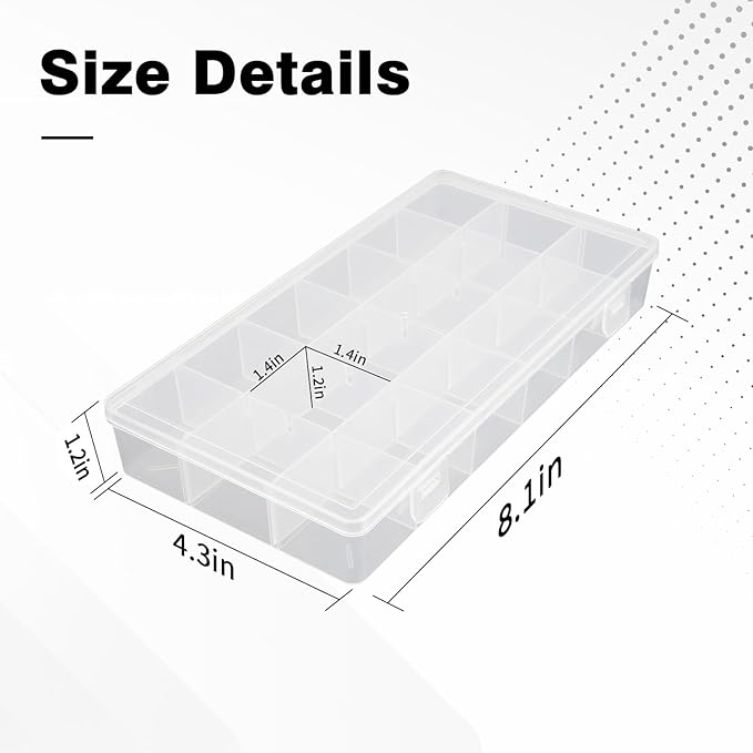 OALCQ Craft Organizers And Storage Box 18 Grids Clear Plastic Bead Organizer With Dividers, Clear Craft Storage for Beads, Earrings, Pills, Jewelry, Screws, Seeds, Small Parts, Hair Ties