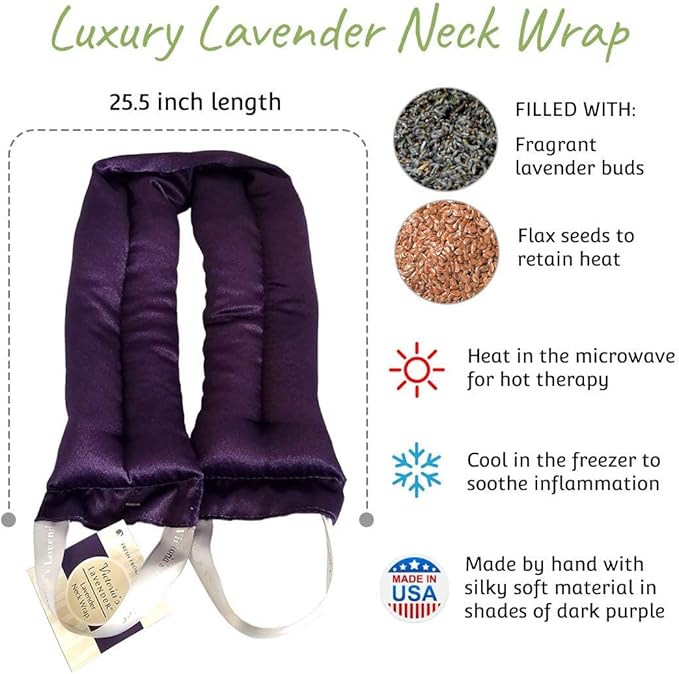 Victoria's Lavender Luxury Microwavable Aromatherapy Neck Wrap and Eye Mask Pillow, Made in The USA Lavender Gift Set with Organic Lavender Buds and Flax Seed for Hot or Cold Application - (Set of 2)