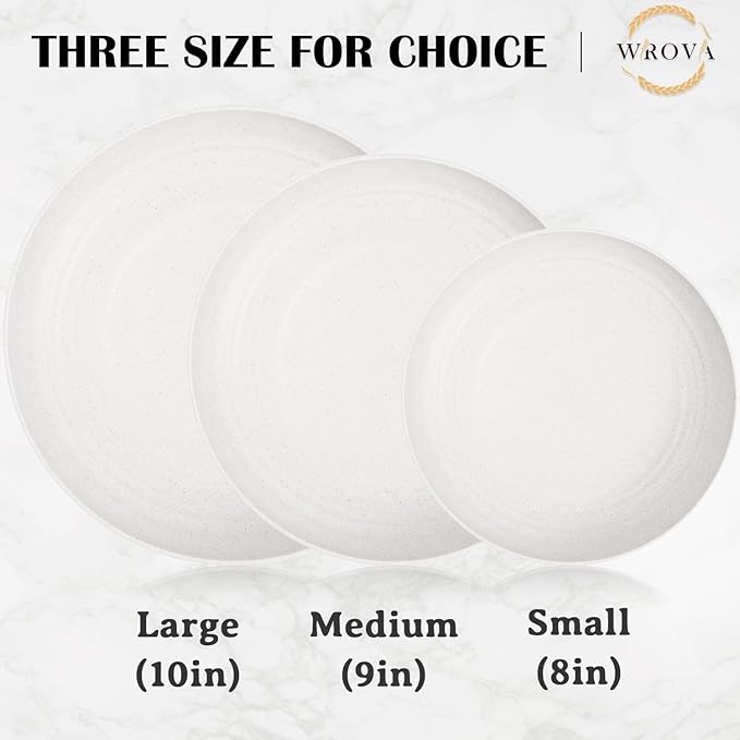 Wheat Straw Plates - 8 Inch Unbreakable Dinner Plates Set of 8 - Dishwasher & Microwave Safe Plastic Plates Reusable for Kitchen,R.V. (White)
