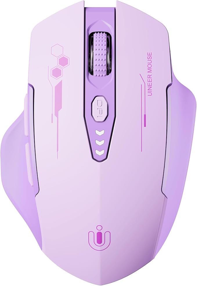 Uineer Wireless Bluetooth Mouse,[Upgraded] Rechargeable Computer Mice (BT 5.0/4.0+2.4G Hz) with Visible Battery Level, 4 Adiustable DPl, Portable PC Mouse for MacBook Chromebook,Purple