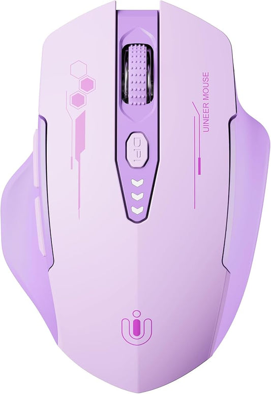 Uineer Wireless Bluetooth Mouse,[Upgraded] Rechargeable Computer Mice (BT 5.0/4.0+2.4G Hz) with Visible Battery Level, 4 Adiustable DPl, Portable PC Mouse for MacBook Chromebook,Purple
