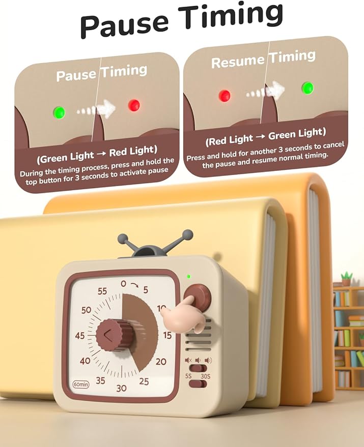 LIORQUE Visual Timer for Kids, 60-Minute Countdown Timers for Classroom Office Kitchen with Silent Operation, Kids Timer for Teaching with Cute Design