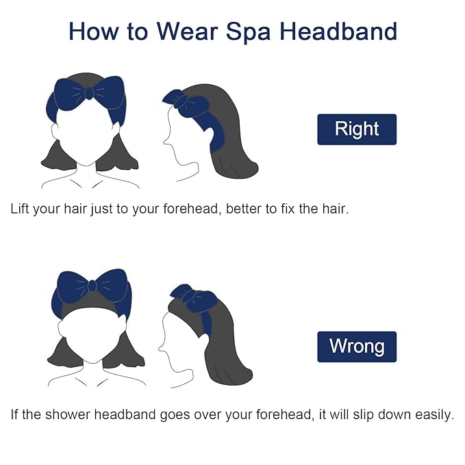 Ondder Spa Headband for Washing Face 8 Pack Navy Blue Skincare Headbands for Women Girls Terry Cloth Cute Bow Head Bands