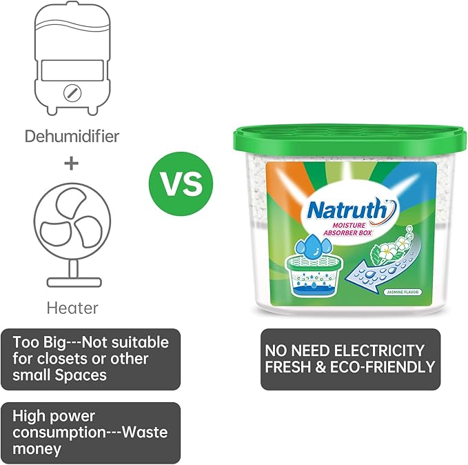 NATRUTH Moisture Absorber boxes, Jasmine 800ml(6 PACKS)*12.5OZ Closet Dehumidifier, Eradicate Odor Moisture Absorbers Bucket, Humidity Absorber,Dehumidifier for Closet,Bathrooms, Kitchen & Boats