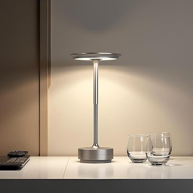 Rechargeable 2 Pack Cordless Table Lamps, 5000mAh Portable LED Table Light, 3 Color Stepless Dimming Battery Powered Metal Table Lamp for Outdoor Patio/Bedroom/Camping.(Silver)
