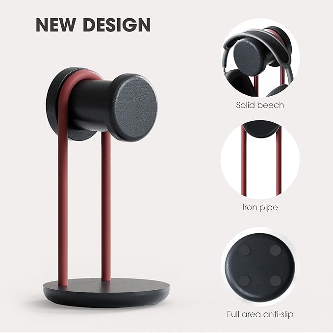 Fenge Headphone Stand for Desk, Nature Wood & Metal Headphone Holder with Storage Base, Desktop Headset Stand for Gaming Universal Headphones