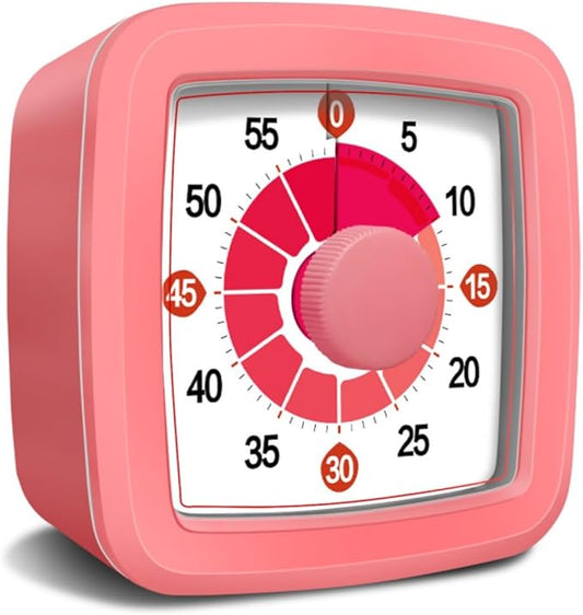 Visual Timer for Kids, 60-Minute Countdown Timer for Classroom Office Kitchen, Pomodoro Timer with Silent Operation，Time Management Tools with Colorful Pattern(Pink)