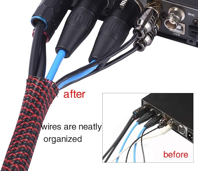 Alex Tech 10ft - 3/4 inch Cord Protector Wire Loom Tubing Cable Sleeve Split Sleeving For USB Cable Power Cord Audio Video Cable – Protect Cat From Chewing Cords - Blackred