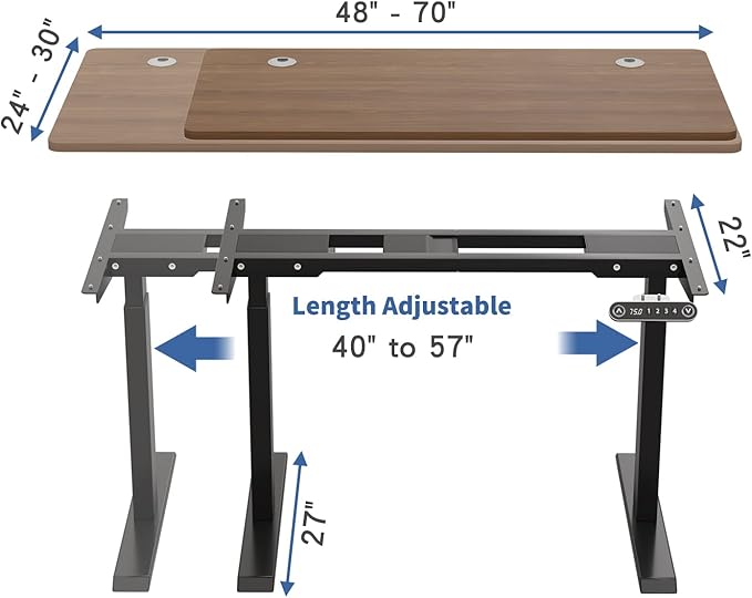 Bilbil Dual Motor Standing Desk Frame, Electric Adjustable Stand Up Base for Home and Office, Legs for 48'' to 70'' Tops (Black Frame Only)