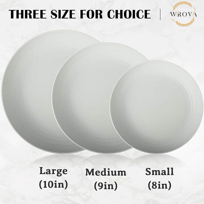 Wheat Straw Plates - 9 Inch Unbreakable Dinner Plates Set of 8 - Dishwasher & Microwave Safe Plastic Plates Reusable for kitchen and camping (light grey)